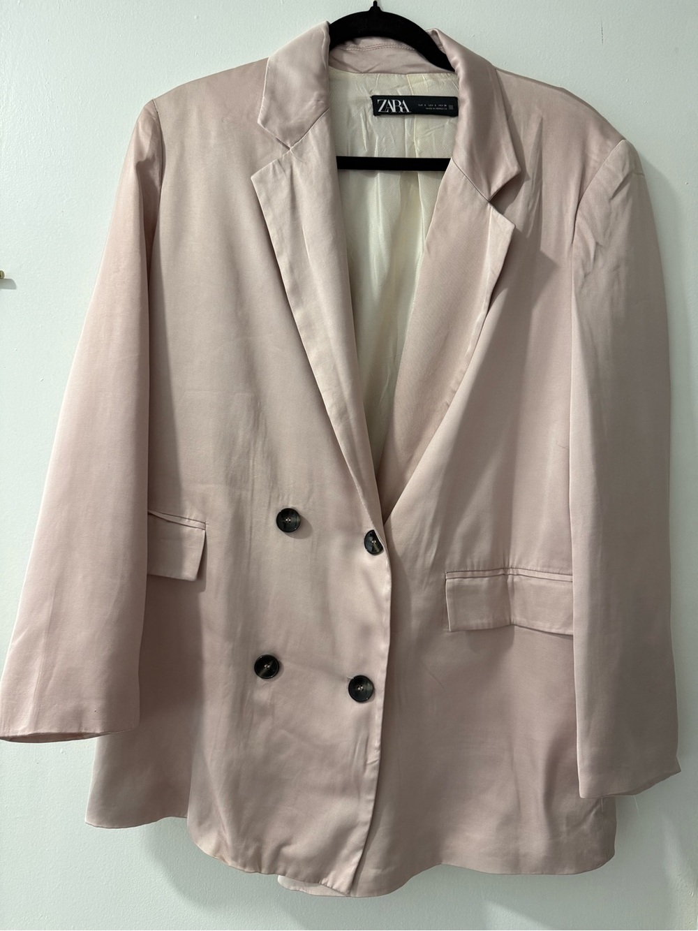 ZARA Double-Breasted Blazer in Pale Blush